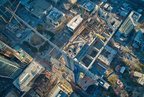 Tallest building in Austin drone view from the top while under construction