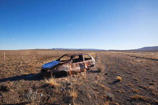 A  rusted, abandoned Car, in the Patagonian desert