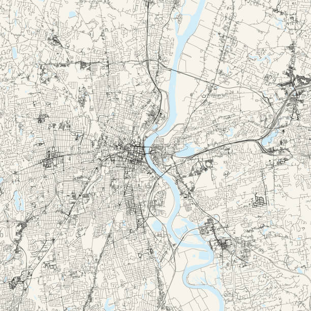 ハートフォード, コネチカット州, アメリカ合衆国 ベクター画像地図 - map cartography connecticut drawing点のイラスト素材／クリップアート素材／マンガ素材／アイコン素材