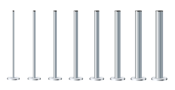 Metal poles with different diameters. metal columns. Steel pipes. Template design for urban advertising banners. Vecktor