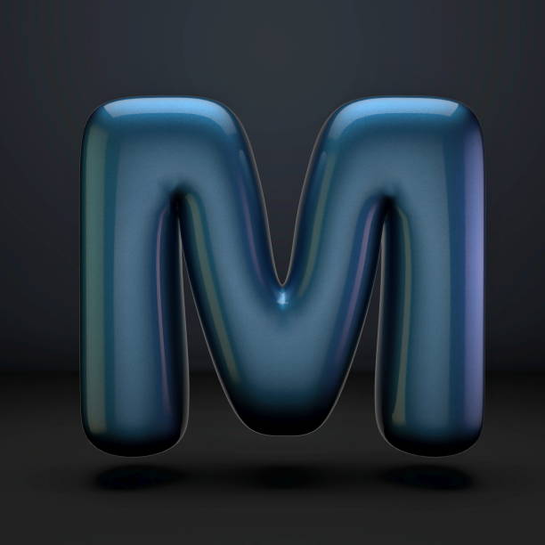 fonte brilhante azul escuro letra m 3d - letter m alphabet three dimensional shape plastic - fotografias e filmes do acervo