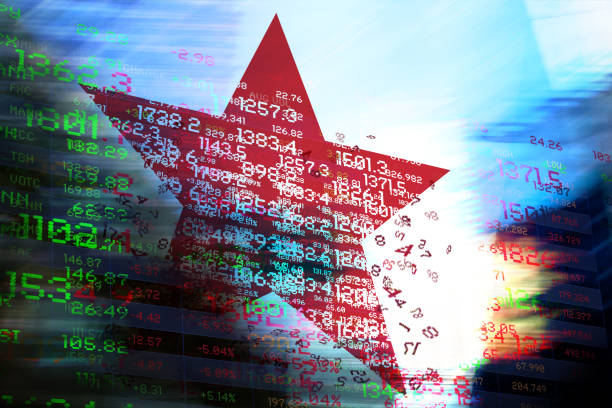 istock Red Star. Falling Financial Data. Declining Economy. Sanctions. 1458891473