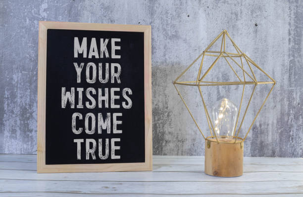 istock White notebook with inscription MAKE YOUR WISHES COME TRUE written in black pencil on a bright yellow background 1458900805