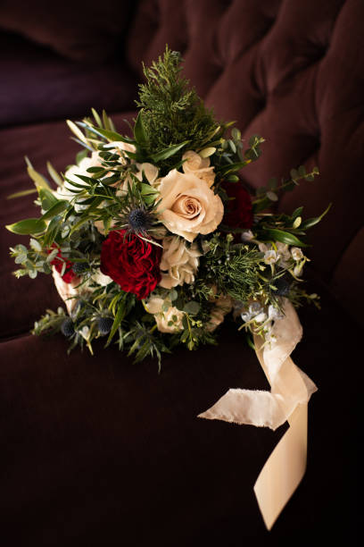 istock Floral Bouquet for Wedding Day on Velvet Couch 1458901853