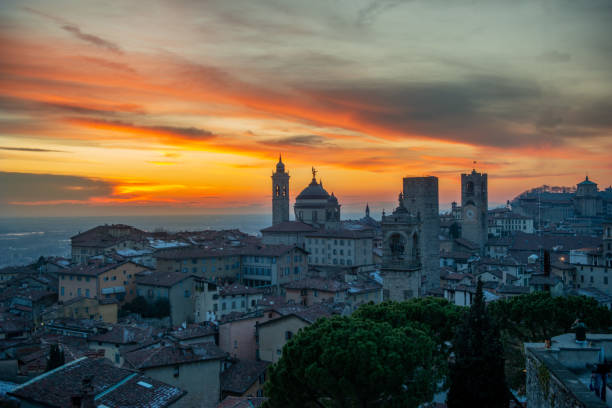 istock Bergamo Alta skyline at sunset 1458902194