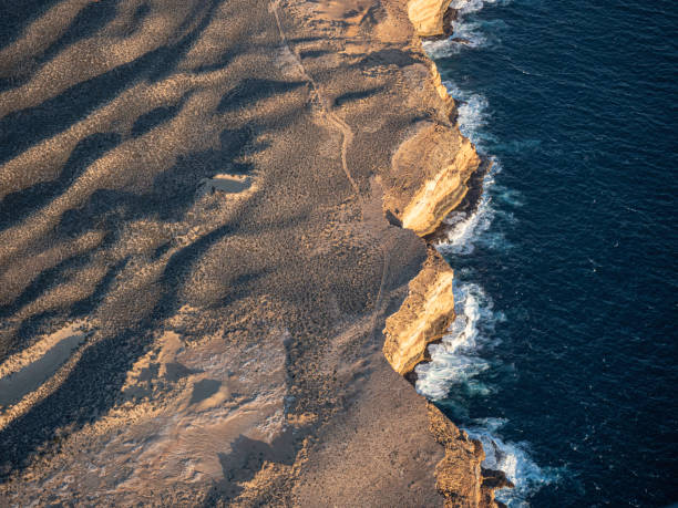 Aerial view of rocky coastline Aerial view of rocky coastline of Shark Bay Western Australia aircraft point of view stock pictures, royalty-free photos & images