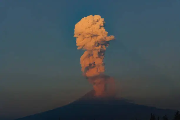 Volcanic activity of popocatepetl volcano in Mexico. High quality photo