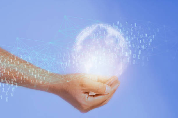 istock Blockchain technology and blockchain network business banner ideas Global cryptocurrency blockchain title. Blockchain title side view with 0's and 1's flying on top. image of investors 1458906992