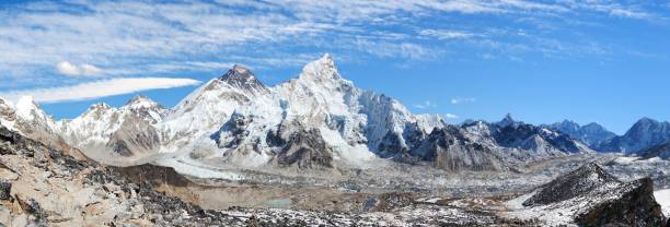 Mount Everest himalaya panoramic view from Kala Patthar stock photo
