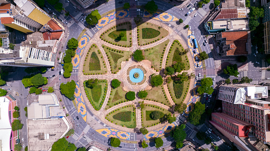 Aerial view of Italia Square, roundabout located in Santiago downtown, Chile