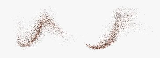 fliegende kaffee- oder schokoladenpulver, staubpartikel in bewegung, bodenspritzer i - burnt sugar stock-grafiken, -clipart, -cartoons und -symbole