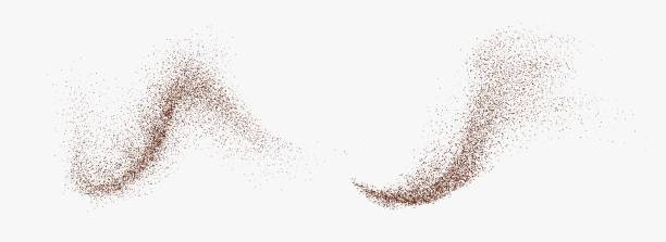 Flying coffee or chocolate powder, dust particles in motion, ground splash i Flying coffee or chocolate powder, dust particles in motion, ground splash isolated on light background. Vector illustration. cacao fruit stock illustrations