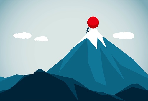 Man is going to push the sphere to the top of the hill, This is a set of business illustrations