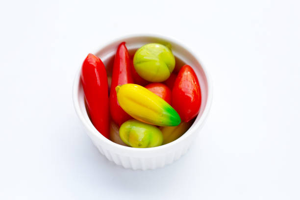 istock Fruit shaped of mung beans dessert (Kanom Look Choup). Thai Dessert 1458915585