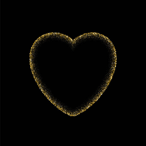 istock Heart gold frame made of glitters with bright glow light effect vector illustration. Abstract golden border from luxury metal dust for swirl portal, decorative royal award on black background 1458916291