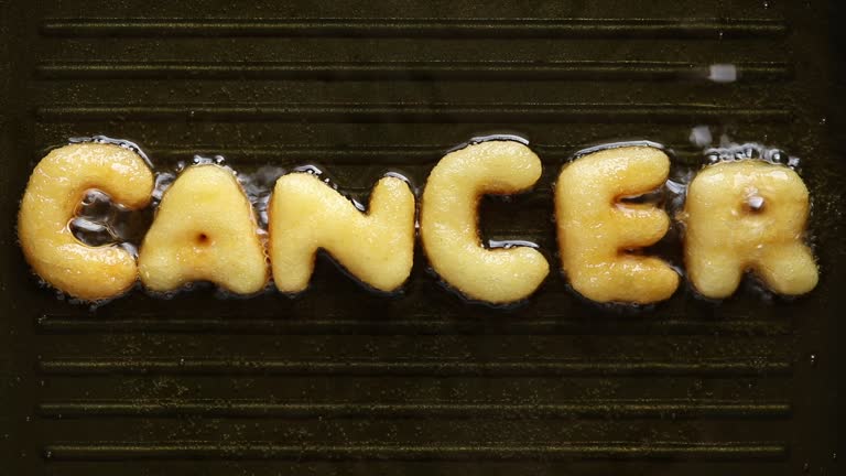 word cancer made from french fries in boiling oil, unhealthy food concepts