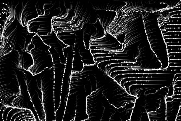 Flowing white particles Flowing white particles on black background. Illustration. arts backgrounds audio stock illustrations
