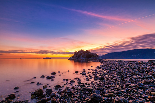 Long Exposure Sunset Glow Seascape, West Vancouver, BC, Canada