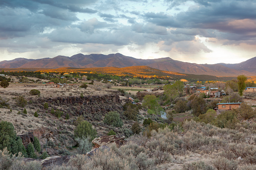 Arroyo Hondo, Taos County, New Mexico at sunset in summer