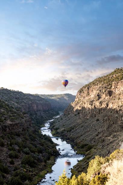 Hot air balloon in Rio Grande Gorge, Taos County, New Mexico stock photo