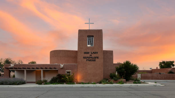 Our Lady of Guadalupe Church in Taos, New Mexico stock photo