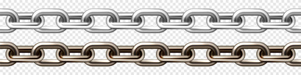 istock Realistic silver and brown metal chain with old rusty links. Heavy steel chain for industrial use. Vector illustration 1458935610