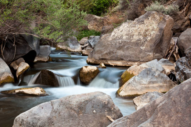 Rio Hondo near the confluence with Rio Grande, Arroyo Hondo, New Mexico stock photo
