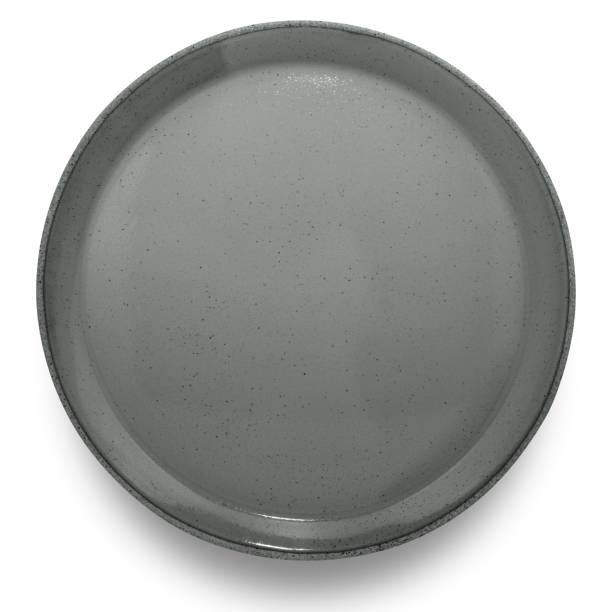istock Grey circle ceramics plate isolated on white background. 1458940426