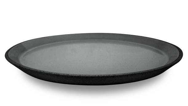 istock Grey circle ceramics plate isolated on white background. 1458940456