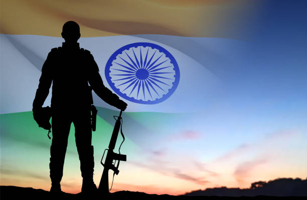 istock Silhouette of soldier with India flag 1458947279