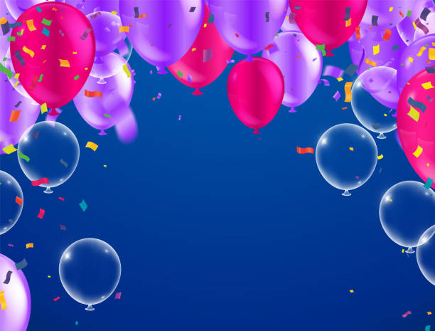 istock Holiday background with balloons, flags, streamer. Multicolored bright buntings garlands with confetti and air balls isolated on background 1458948073