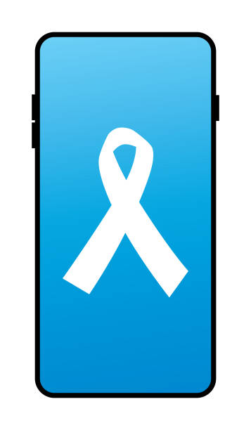Breast Cancer Ribbon Smart Phone Icon Vector illustration of a white breast cancer awareness ribbon on a smart phone. breast cancer symbol for facebook stock illustrations
