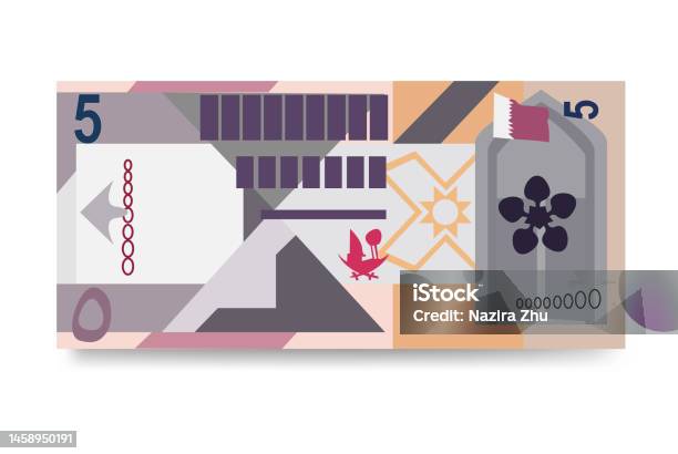 Qatari Rial Vector Illustration Qatar Money Set Bundle Banknotes Paper ...