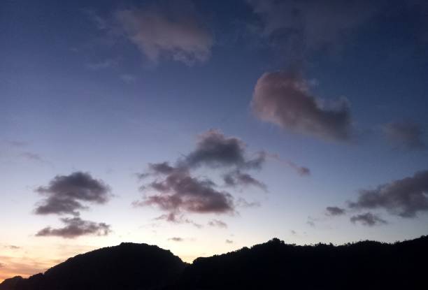 istock Sunset landscape with silhouettes of hill 1458952017