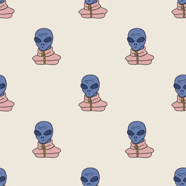 Vector illustration of Stylish alien vector seamless pattern. Repeat elements background for textile, design, fabric, cover etc.