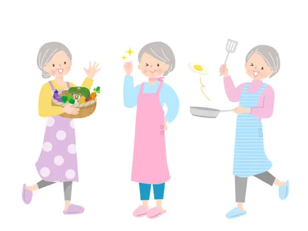 Vector illustration of Illustration set of women cooking