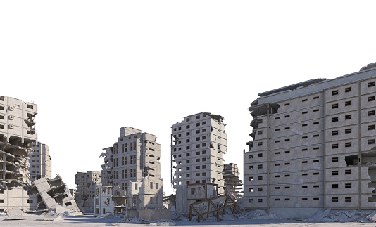 3D render the remains of the city on a white background.