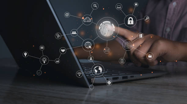 istock Fingerprint scanner futuristic digital processing of biometric identification. 1458964325