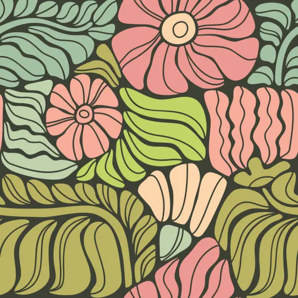 Vector illustration of Retro flowers seamless pattern