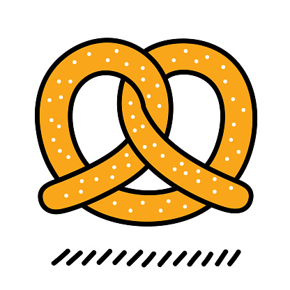 Vector illustration of a hand drawn pretzel against a white background.