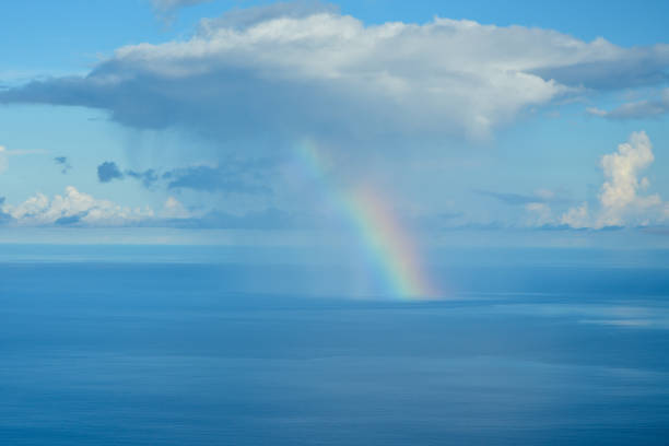Beautiful colorful rainbow view from inside the plane