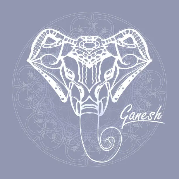 Vector illustration of Ganesha Chaturthi vector background. Contour graphics.