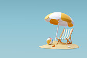 istock 3d Vector Beach Chair, Yellow Umbrella and Ball, Summer holiday, Time to travel concept. 1458981907