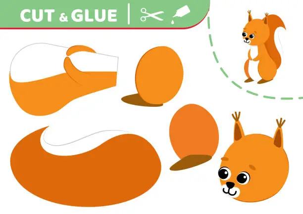 Vector illustration of Squirrel. Cute red squirrel. Cut and glue. Application work. Paper game. Vector
