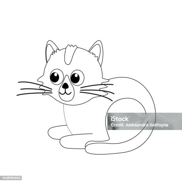 Kitty Coloring Page Black And White Cat Kitten Vector Stock