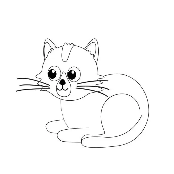 Vector illustration of Kitty. Coloring page. Black and white cat, kitten. Vector