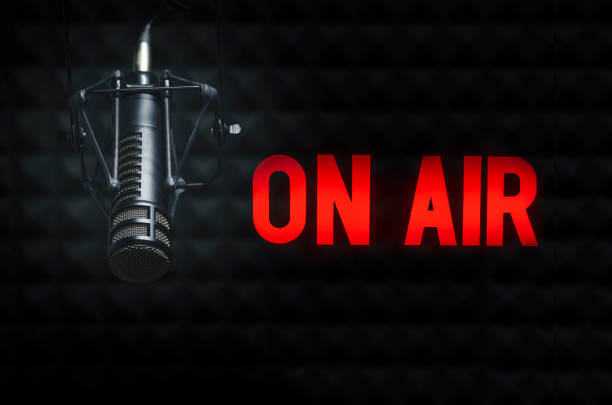 istock Professional microphone and on air sign 1458984587