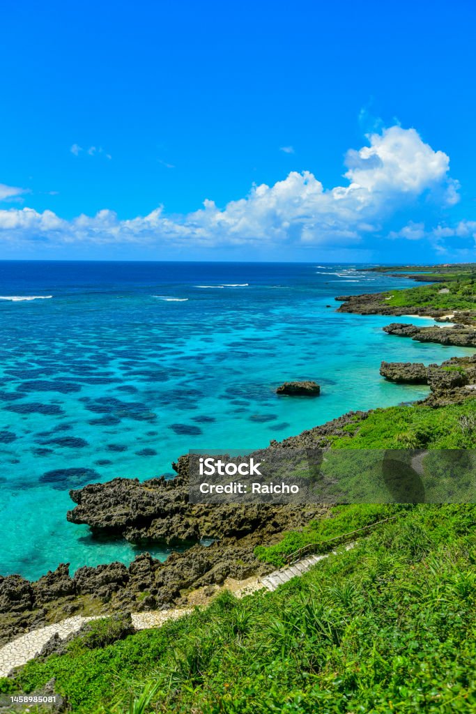 A superb view of Okinawa where the color of the sea is wonderfully beautiful Island Stock Photo