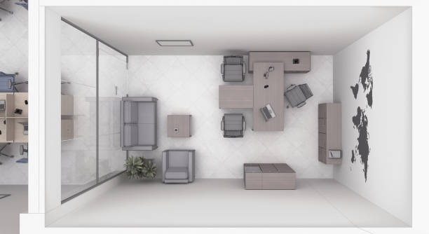 istock VIP office furniture top view color grid 3D rendering 1458988150