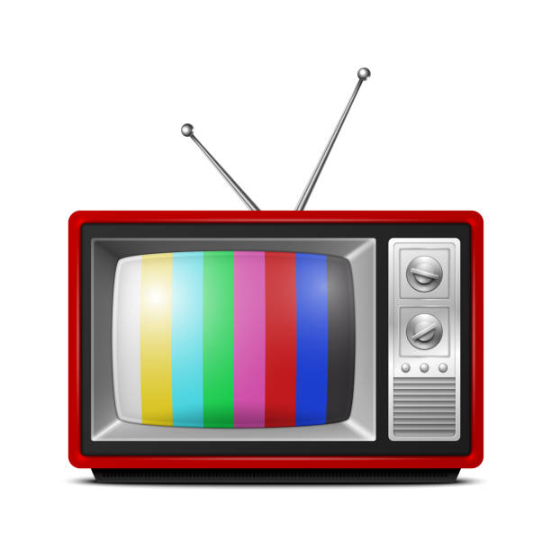 istock Vector 3d Realistic Red Retro Striped Screen TV Receiver Isolated on White Background. Home Interior Design Concept. Vintage TV Set, Television, Front View 1458989368